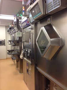 GMP production room housing nucleophilic and electrophilic fluorination modules